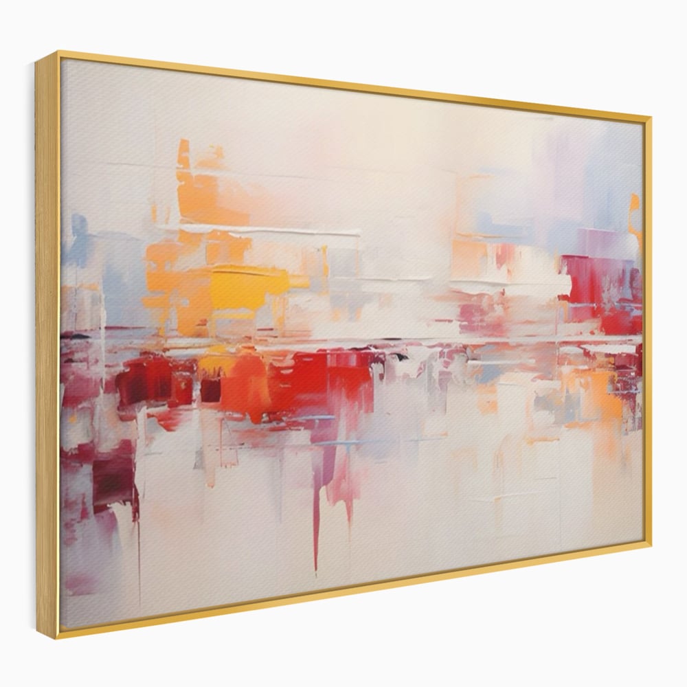 Tablou canvas cu pictura abstracta cu reflexii colorate, in rama de aluminiu auriu